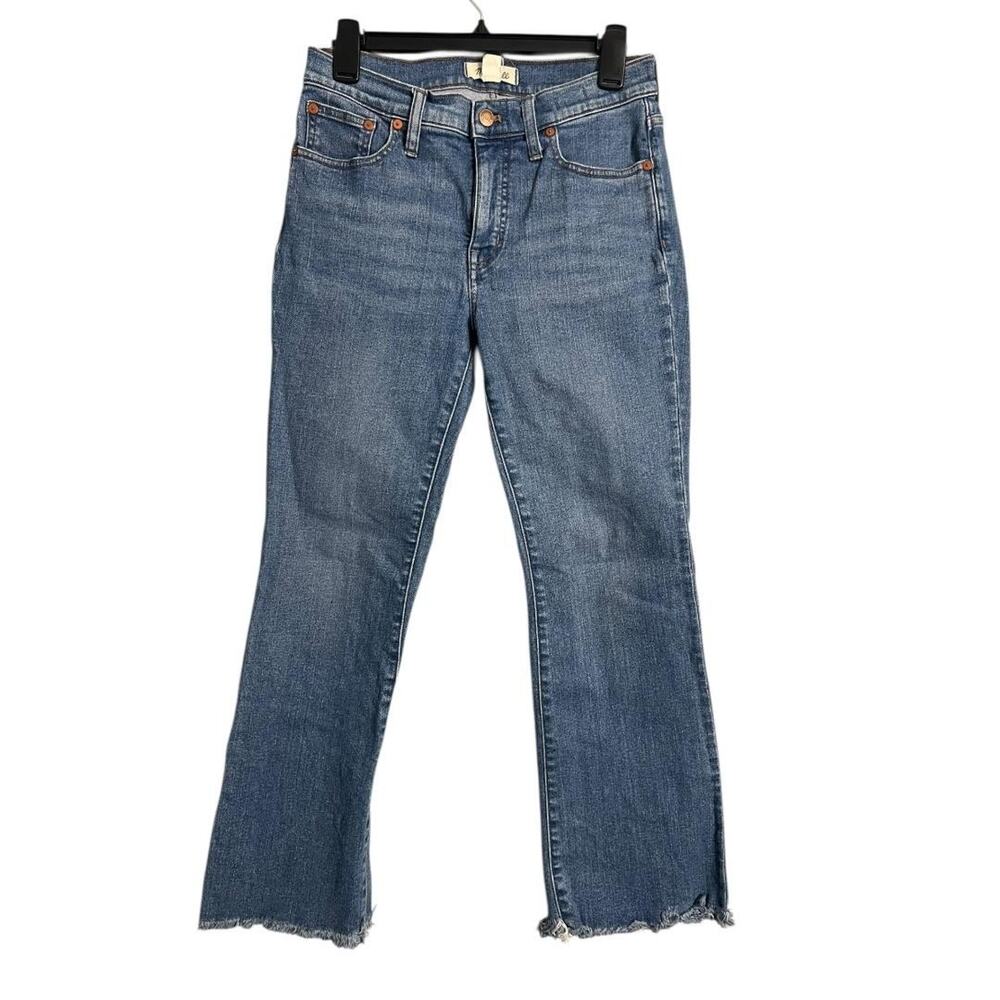 Madewell Mid-Rise Kick Out Jeans Womens 27 Blue Wash Raw Hem Flare Stretch